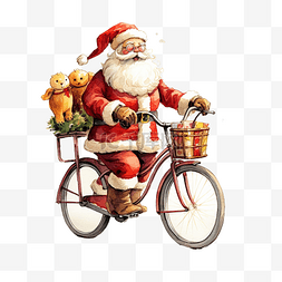 骑自行车插画图片_贺卡圣诞快乐快乐的圣诞老人带着
