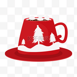 茶线描插画图片_红色杯子冬季热饮
