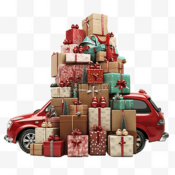 礼品盒插画图片_礼品盒和圣诞节在汽车后备箱里