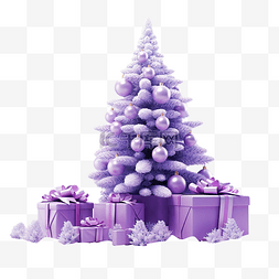 紫色雪中带玩具和丝带的绿色圣诞
