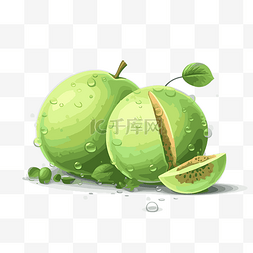 蜜瓜剪贴画绿色芒果与水滴卡通 