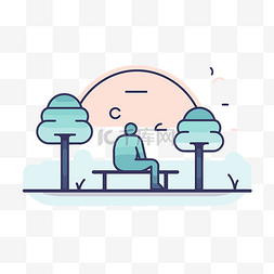 寂寞男人图片_一个男人坐在树前的长凳上的插图