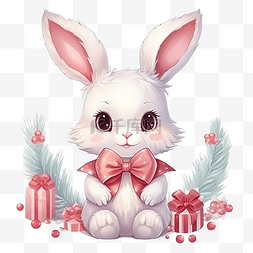 2023新年素材图片_可爱的兔子角色，带花环和圣诞球