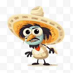 戴着墨西哥帽子的misquito剪贴画卡