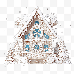 卡通森林木屋图片_圣诞玩具布谷鸟钟，冬季森林里有