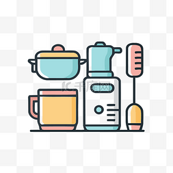 饮料主图背景图片_厨房工具和饮料扁线矢量图