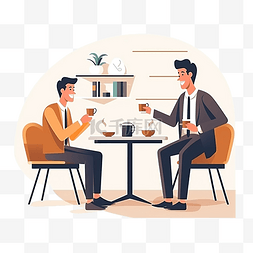 插画公司员工图片_咖啡休息业务讨论两名员工喝咖啡