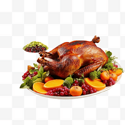 公司一拉宝图片_感恩节餐桌，配有水果和蔬菜烤鸭