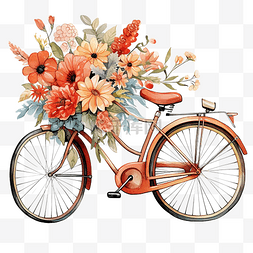 座位素材图片_自行车插画与鲜花花束
