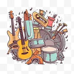 乐器剪贴画涂鸦背景与吉他卡通 