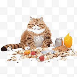 重要通吃图片_有趣的胖猫贪吃，饭后在主人不在