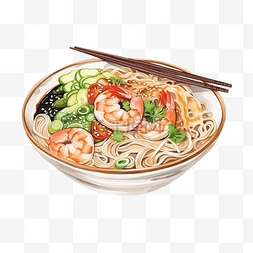 新鲜汤日本美食图片_水彩日本料理面条