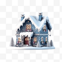 蓝色冬天背景图片_圣诞节雪冬天房子