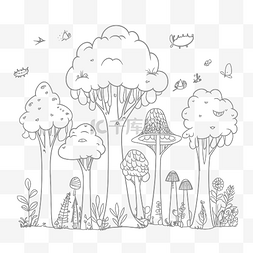 蘑菇树艺术图片_森林蘑菇卡通画的涂鸦涂鸦插图儿