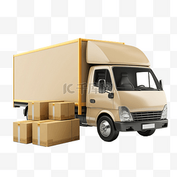 店铺产品图片_3d 送货车和纸板箱产品货物运输运