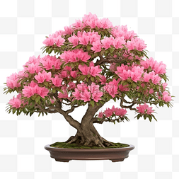 开花盆栽图片_大阪杜鹃作为粉红色花朵盆景树 ai