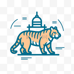 老虎的线条图片_站在寺庙外的老虎的线条图标 向
