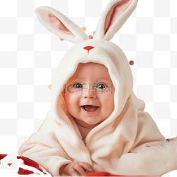 躺在树的婴儿图片_穿着兔子服装的新生婴儿躺在节日