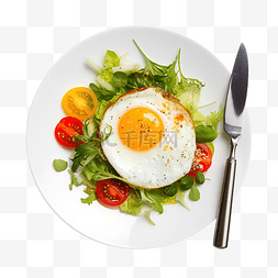 煎蛋黄油炸食品生菜番茄放在盘子