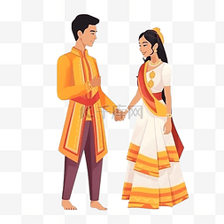 迎接新娘图片_泰国新婚夫妇穿着传统服饰迎接萨