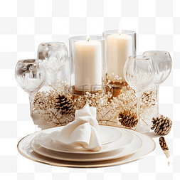 豪华龙船图片_装饰的感恩节或新年餐桌布置在白