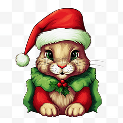 经典圣诞颜色红色和绿色的圣诞兔