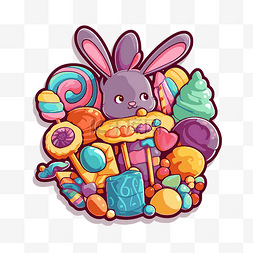 可爱的卡通兔子有很多糖果和糖果