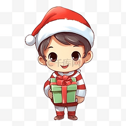 小男孩拿图片_穿著聖誕服裝的卡通小男孩拿著禮
