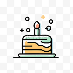 高清的生日蛋糕图片_生日蛋糕图标线插图与蜡烛和烟火
