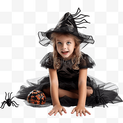 森林之秋图片_万圣节穿着女巫服装的滑稽小女孩