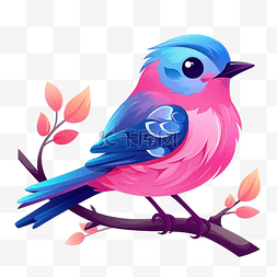 梦幻城堡森林图片_具有粉色和蓝色特征的森林鸟卡通