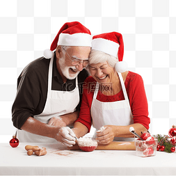 红帽图片_戴着圣诞红帽的老夫妇一起做饼干