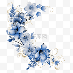 优质角图片_蓝色花朵植物的角框，有花和叶