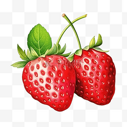 草莓新鲜水果插画彩画