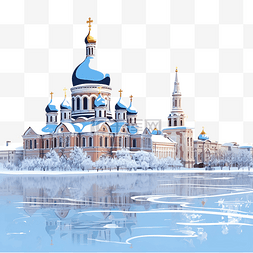 城市建筑景观图片_冬季下诺夫哥罗德伏尔加河畔的圣