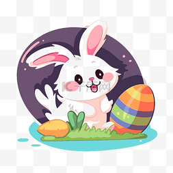 复活节彩蛋素材图片_可爱的白色兔子和五颜六色的复活