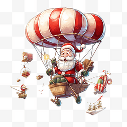 降落伞礼物图片_卡通圣诞老人乘坐飞机和降落伞与