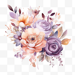 水彩花邊框图片_优雅的桃色和紫色水彩插花