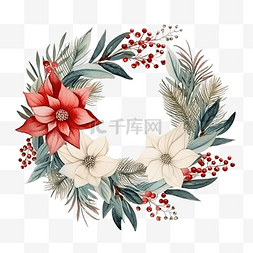 槲寄生花圈图片_圣诞植物喜庆圆设计元素与冬花和