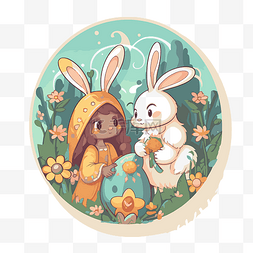 带有兔子和复活节彩蛋剪贴画人物