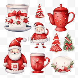 雪人和圣诞老人图片_卡通风格雪人和圣诞老人??水壶盘