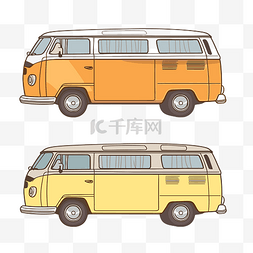 黄色和白色图片_货车剪贴画大众巴士复古黄色和橙
