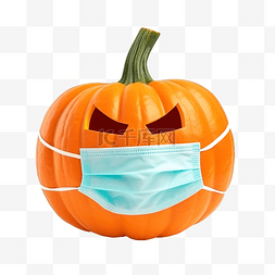 医用无菌口罩图片_戴着医用面具的万圣节南瓜和幸福