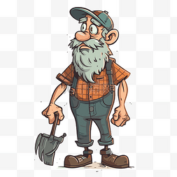 长白胡子拿着铲子的卡通老农人物