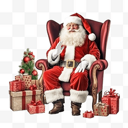 正宗的圣诞老人，带着礼盒，坐在