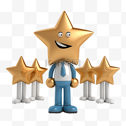 3d 人物插图与五颗星