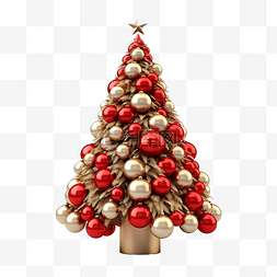 圣诞球红图片_现代和金色圣诞树与红色圣诞球的