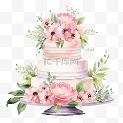 婚礼蛋糕元素图片_水彩婚礼蛋糕