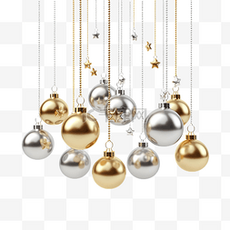 悬挂的钟图片_快乐圣诞快乐金铃和银球挂图