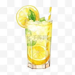 夏天的柠檬饮料图片_水彩柠檬苏打水